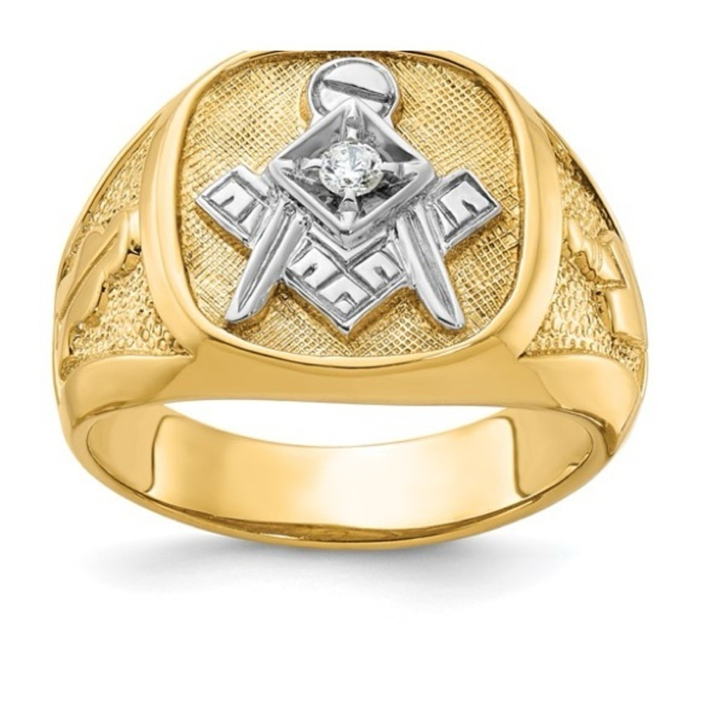 14k with White Rhodium Men's Diamond Blue Lodge Master Masonic Ring